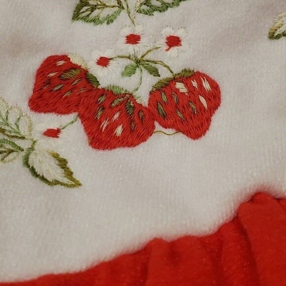 Katz Vintage 70's Embroidered Strawberries Christmas Red Zip Front Robe Size XL - Picture 8 of 12
